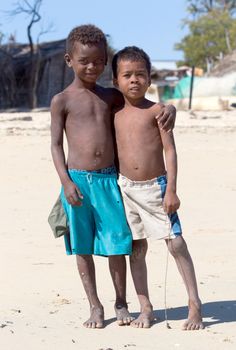 Ifaty, Madagascar on august 2, 2019 - Children playing on the beach on august 2, 2019