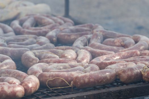 traditional meat grilled on the grill in the Argentine countryside