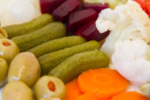 background of healthy and varied vegetable pickles