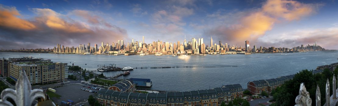 Lower Manhattan skyline. Giant panoramic view from New Jersey, New York New York, USA