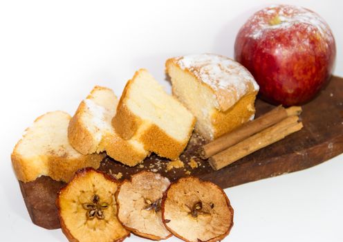 ingredients for red apple cake and cinnamon