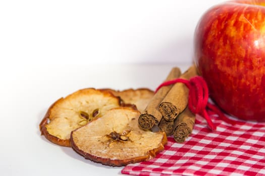 ingredients for red apple cake and cinnamon