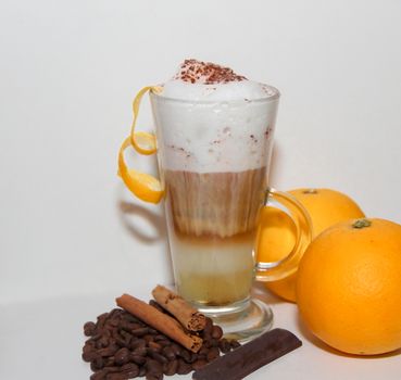 cappuccino with milk chocolate orange liquor cinnamon and coffee