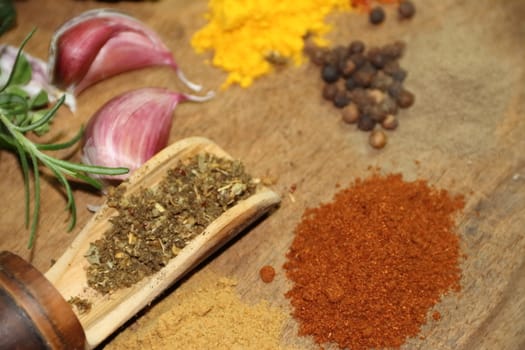 aromatic herbs from the organic garden and spices for cooking