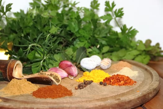 aromatic herbs from the organic garden and spices for cooking