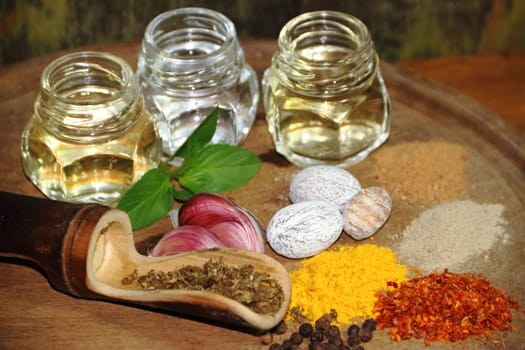 aromatic herbs from the organic garden and spices for cooking