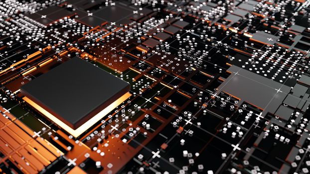 Abstract Central Computer Processors Concept. 3D illustration. Conceptual CPU on circuit board - PCB