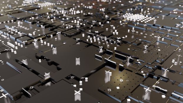 Abstract Central Computer Processors Concept. 3D illustration. Conceptual CPU on circuit board - PCB