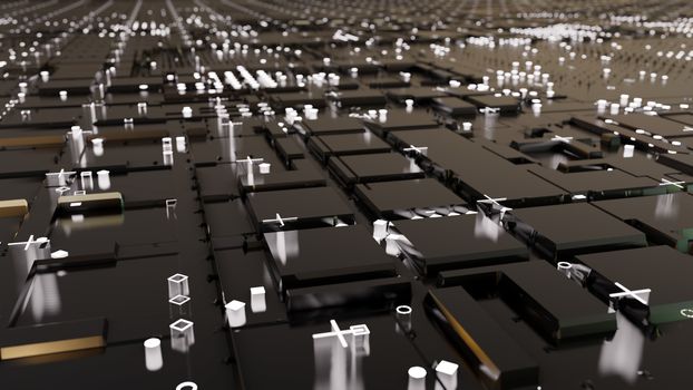 Abstract Central Computer Processors Concept. 3D illustration. Conceptual CPU on circuit board - PCB