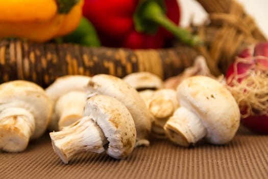 variety of vegetables and mushrooms for cooking