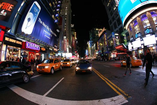 New York, NY, USA - October 09, 2012: Times Square, featured with Broadway Theaters and huge number of LED signs, is a symbol of New York City and the United States, October 12, 2012 in Manhattan, New York City