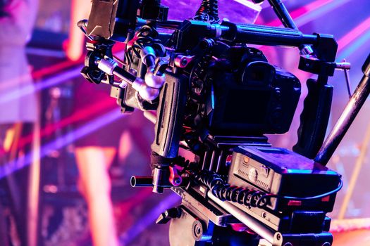 Film industry. Filming with professional camera background