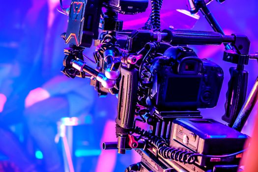 Film industry. Filming with professional camera background