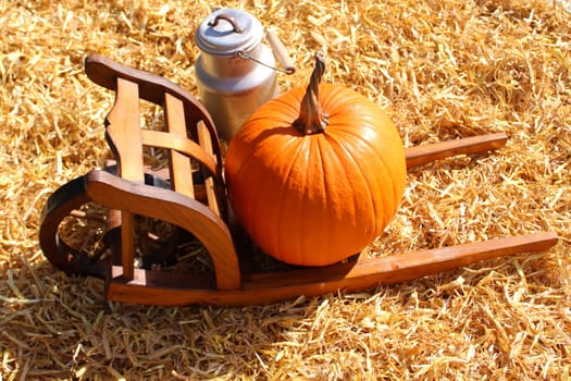 The picture shows a rustic pumpkin decoration
