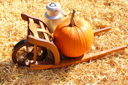 The picture shows a rustic pumpkin decoration