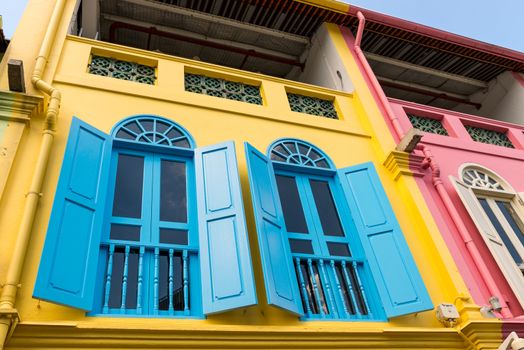 Colorful building facade in Little India, Singapore