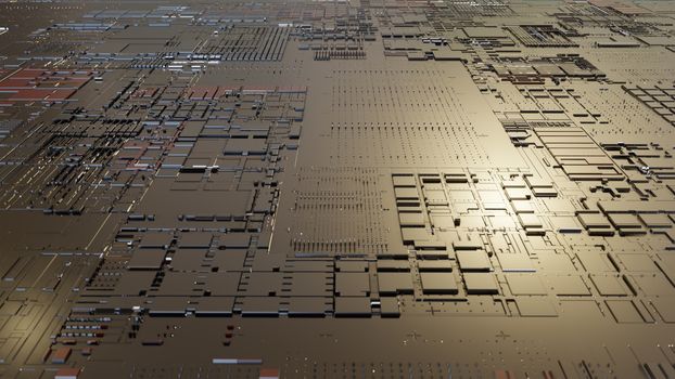 Abstract Central Computer Processors Concept. 3D illustration. Conceptual CPU on circuit board - PCB