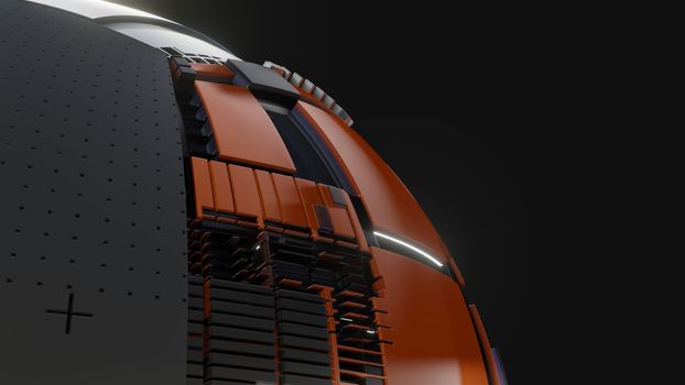 Abstract Hardsurface Sci-Fi Technology Sphere. Space Station Or Spaceship. 3D renderingor 3D illustration. Drak background