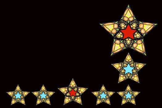 Stained glass window of stars on black background, blank for designers, to add necessary elements