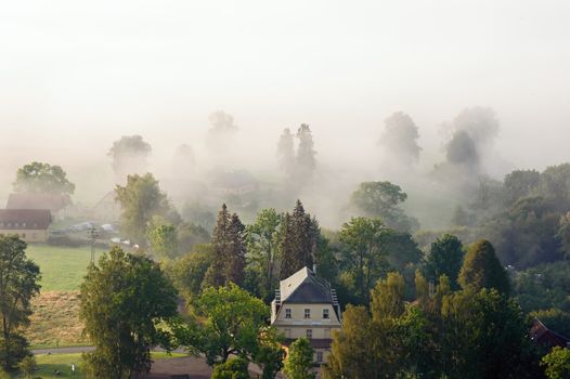 Beautiful foggy autumn landscape of czech switzerland