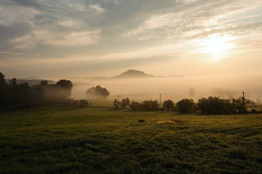 Beautiful foggy autumn landscape of czech switzerland