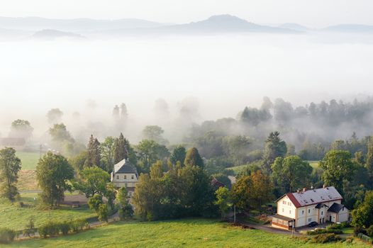 Beautiful foggy autumn landscape of czech switzerland