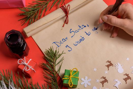 Empty letter for Santa Claus. Copy space. Red background