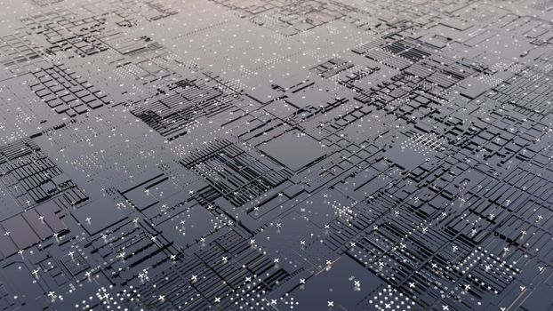 Abstract Central Computer Processors Concept. 3D illustration. Conceptual CPU on circuit board - PCB