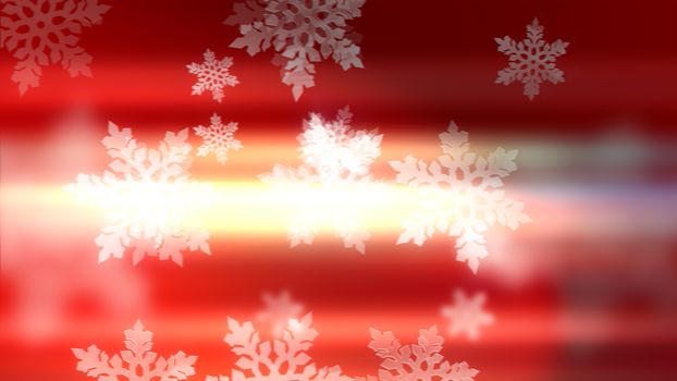 Merry Christmas! Happy New Year! Gorgeous 3d illustration of white holiday snowflakes on the red backdrop. 