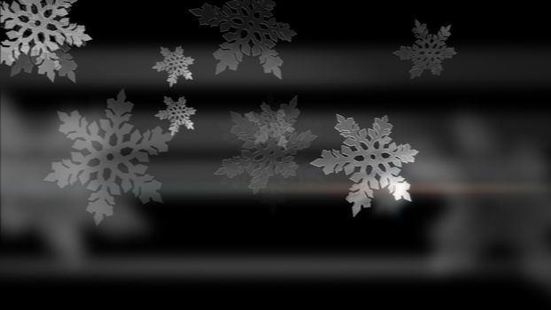 White snowflakes animation on the black backdrop. Merry Christmas! Happy New Year!