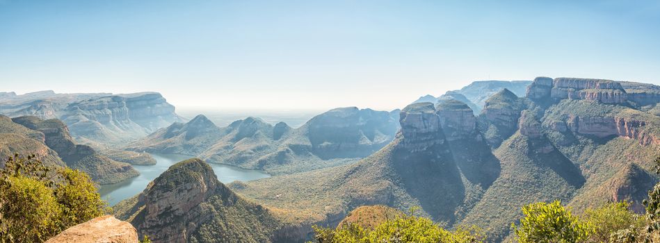 Panorama of the Blyderivierspoort Dam and the Three Rondavels in the Blyde River Canyon as seen from the viewpoint