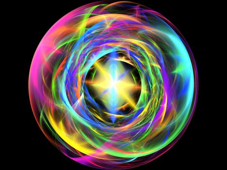 Colorful fractal plasma sphere, strings of chaotic plasma energy. 
smoke, energy ball discharge, scientific plasma study. digital flames, 
artistic design, science fiction, Abstract illustration. 
This image was created using fractal generating and graphic manipulation software.