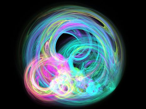 Colorful fractal plasma sphere, strings of chaotic plasma energy. 
smoke, energy ball discharge, scientific plasma study. digital flames, 
artistic design, science fiction, Abstract illustration. 
This image was created using fractal generating and graphic manipulation software.