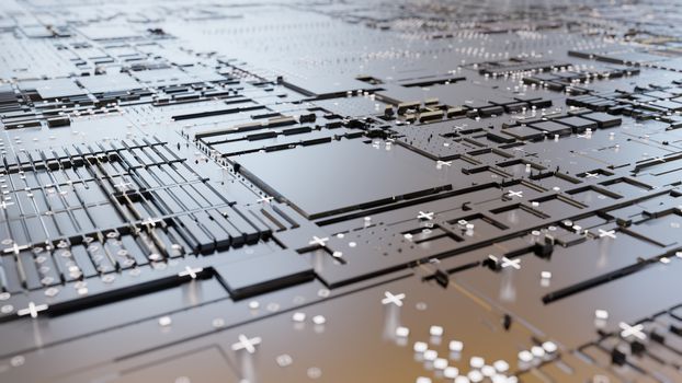 Abstract Central Computer Processors Concept. 3D illustration. Conceptual CPU on circuit board - PCB