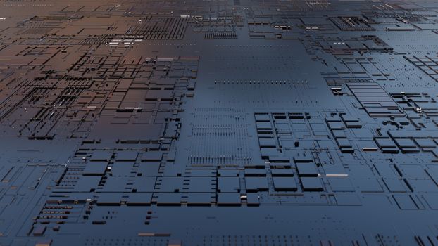 Abstract Central Computer Processors Concept. 3D illustration. Conceptual CPU on circuit board - PCB