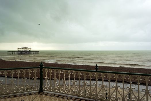 Remote view of Brighton West Pier in sea , England, UK.