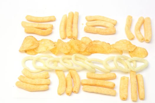 different chips on a white background