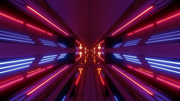 futuristic scifi space hangar tunnel corridor 3d illustration with holy christian cross background wallpaper, future sci-fi room 3d renderinng design