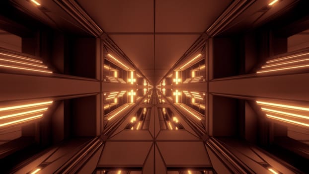 futuristic scifi space hangar tunnel corridor 3d illustration with holy christian cross background wallpaper, future sci-fi room 3d renderinng design