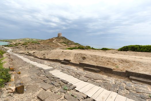 Cabras, Italy - 4 July 2011: the archaeological site of Tharros in the province of Oristano