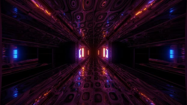 futuristic scifi space hangar tunnel corridor 3d illustration with abstract eye texture background wallpaper, future sci-fi room 3d renderinng design