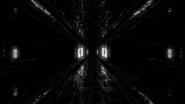 futuristic scifi space hangar tunnel corridor 3d illustration with abstract eye texture background wallpaper, future sci-fi room 3d renderinng design