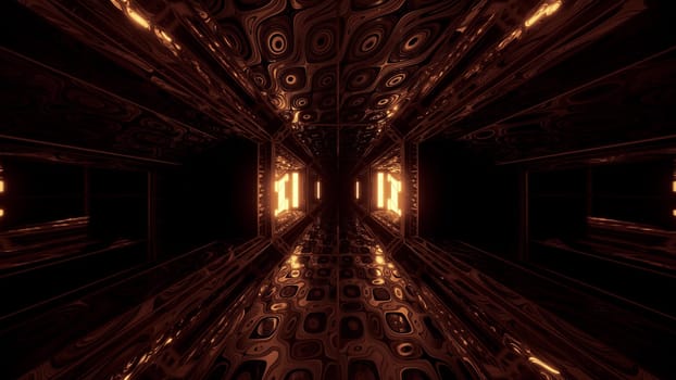 futuristic scifi space hangar tunnel corridor 3d illustration with abstract eye texture background wallpaper, future sci-fi room 3d renderinng design