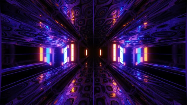 futuristic scifi space hangar tunnel corridor 3d illustration with abstract eye texture background wallpaper, future sci-fi room 3d renderinng design
