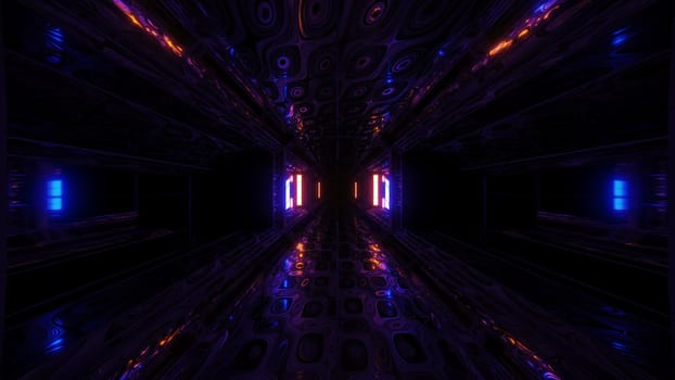 futuristic scifi space hangar tunnel corridor 3d illustration with abstract eye texture background wallpaper, future sci-fi room 3d renderinng design