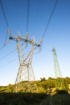 High voltage transmission lines. Transmission of electricity.