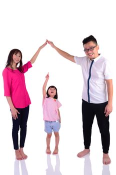 Asian family making heart shape with hands