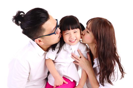 asian parent kissing their cute little girl