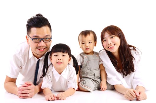 Indoor portrait of asian family at home