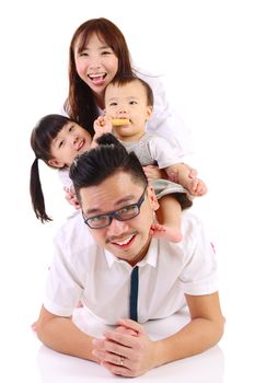 Indoor portrait of asian family at home